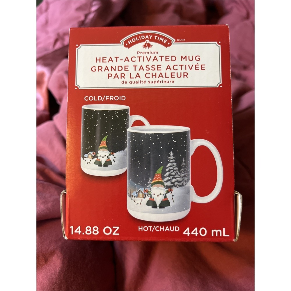 Holiday Time 15 Oz Heat Activated Mug cup Merry Christmas Gnome New In Box